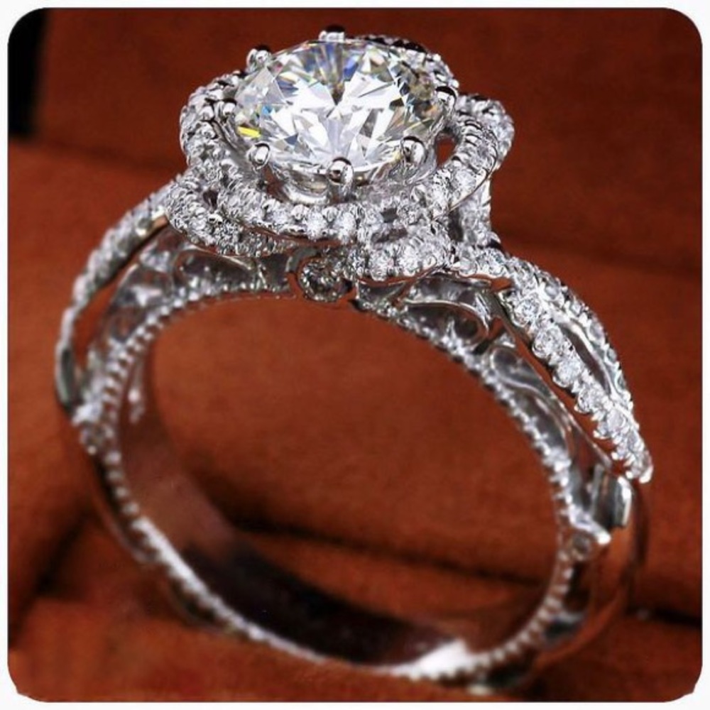New Women’s 925 Silver Flower Engagement Party Diamond Ring - Picture 3 of 6